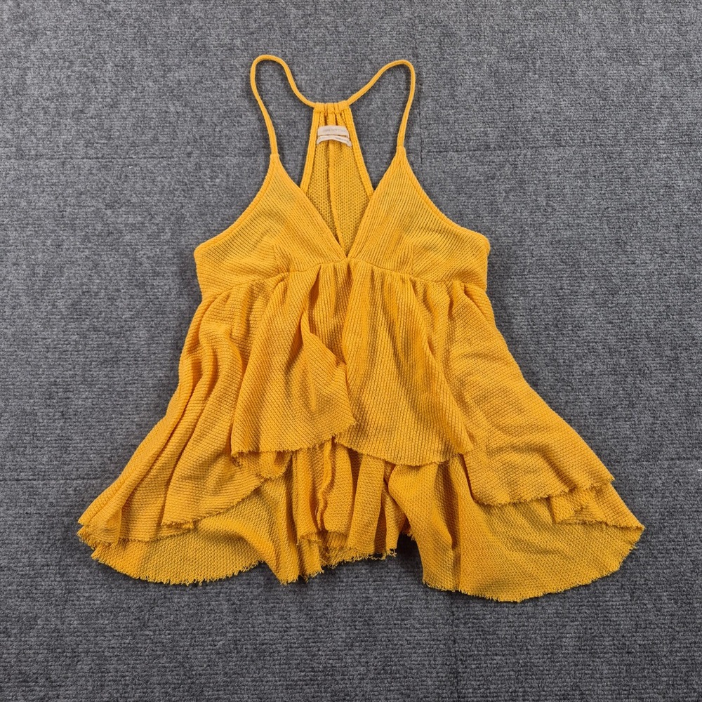 Urban Outfitters Mustard Yellow Knit Babydoll Ruffle Tank Top Racerback Cami S - Picture 3 of 5